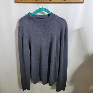 Men's 100% Merino Wool Gray Mock Neck Sweater, Size L